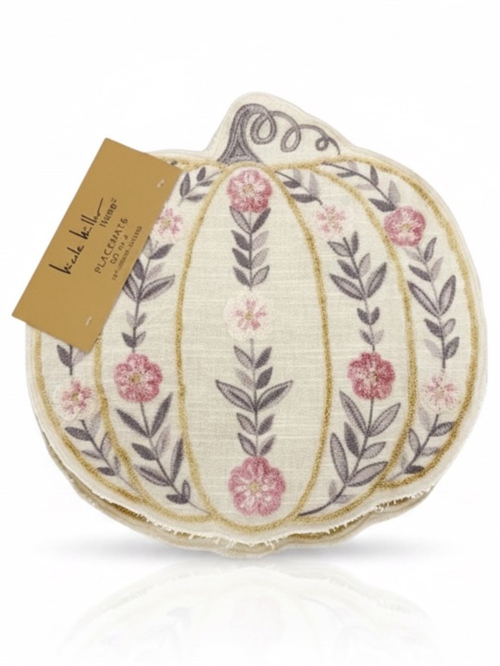 NWT Nicole Miller Set‎ of 4 Pumpkin Placemats Fall Thanksgiving Table Decor